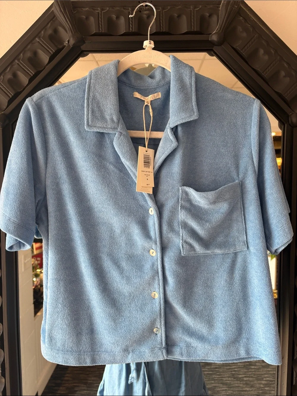 Z Supply Light Blue Terry Button-Down Shirt